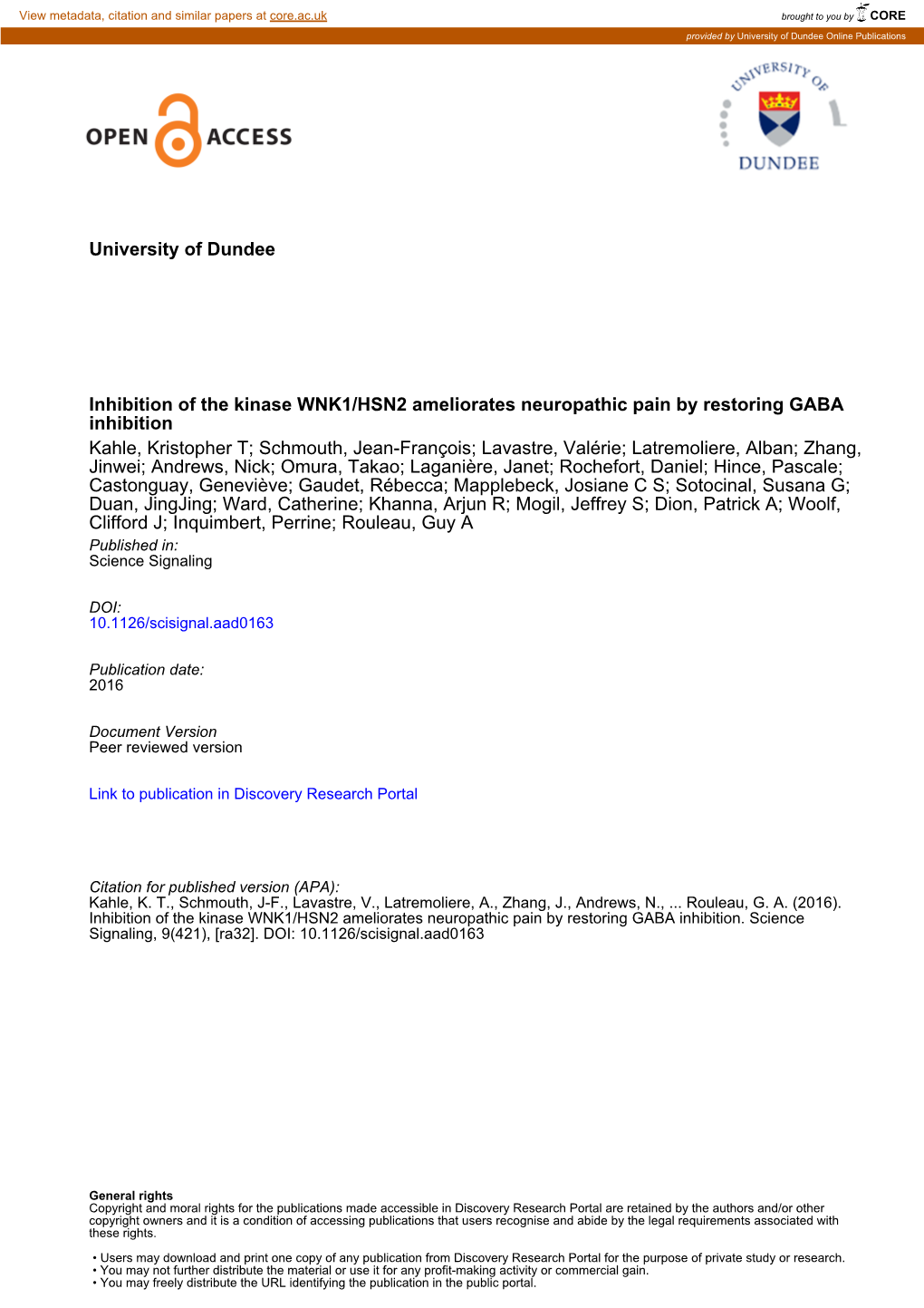 University of Dundee Inhibition of the Kinase WNK1/HSN2