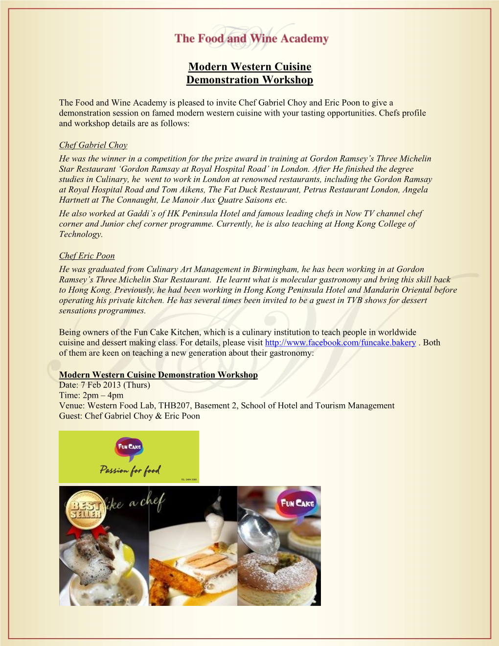 Modern Western Cuisine Demonstration Workshop