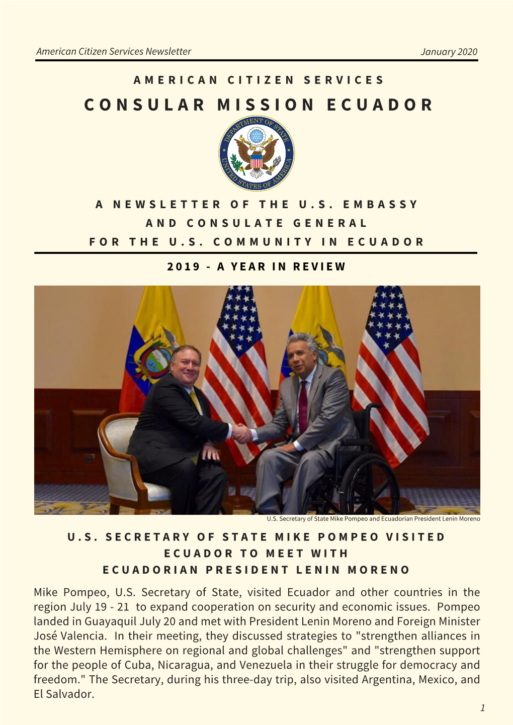 American Citizen Services Consular Mission Ecuador Newsletter