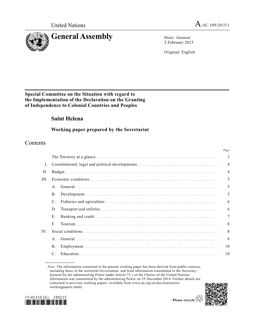 General Assembly Distr.: General 2 February 2015