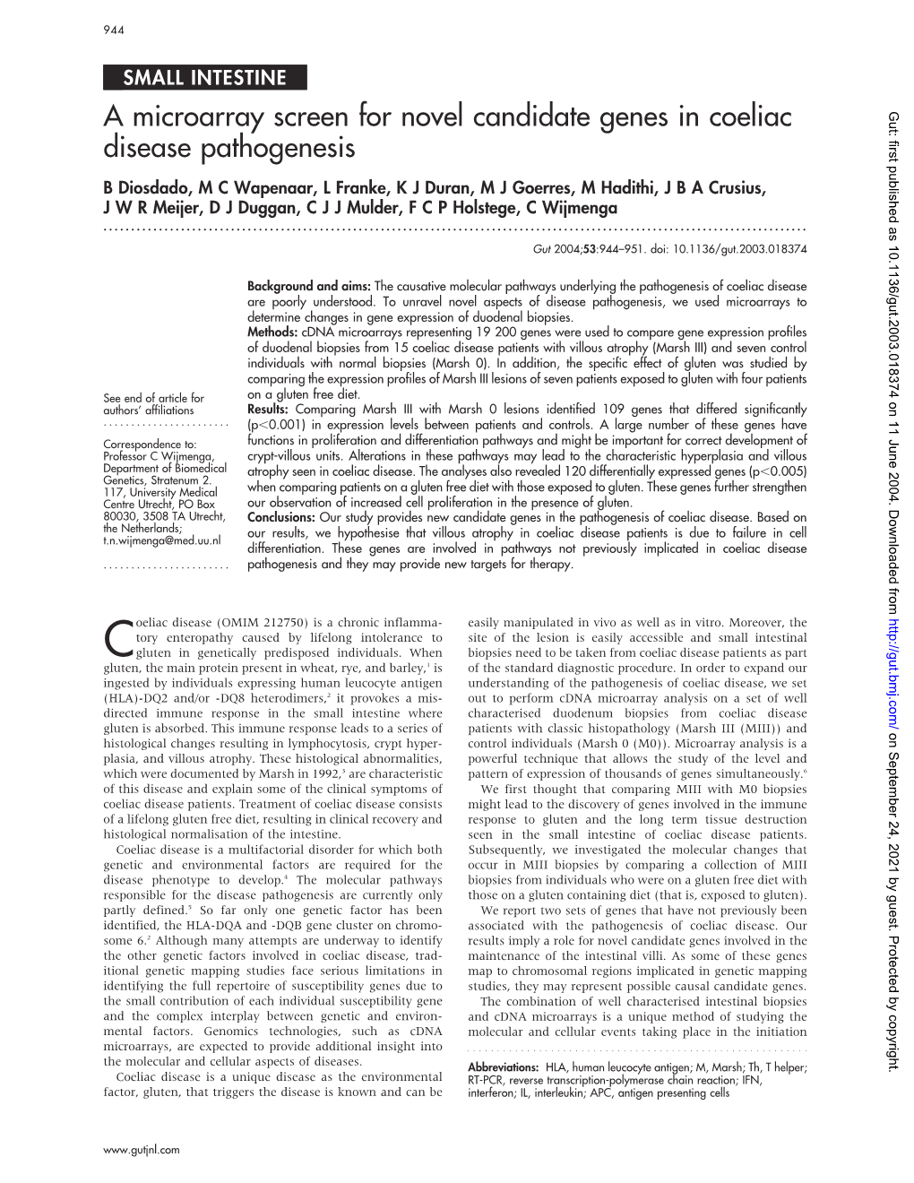 A Microarray Screen for Novel Candidate Genes in Coeliac Disease