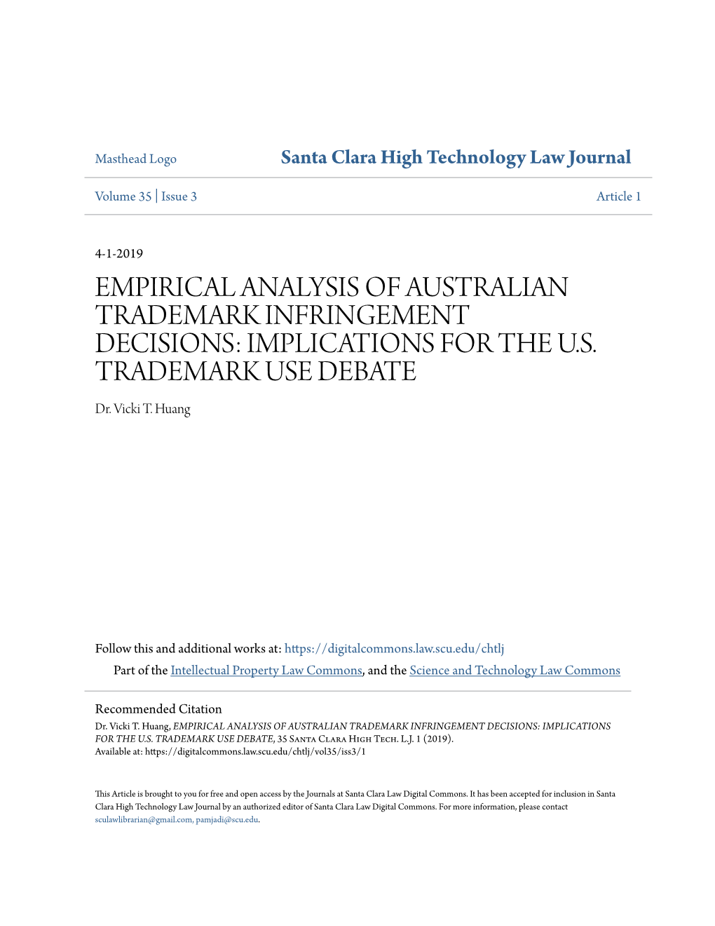 Empirical Analysis of Australian Trademark Infringement Decisions: Implications for the U.S