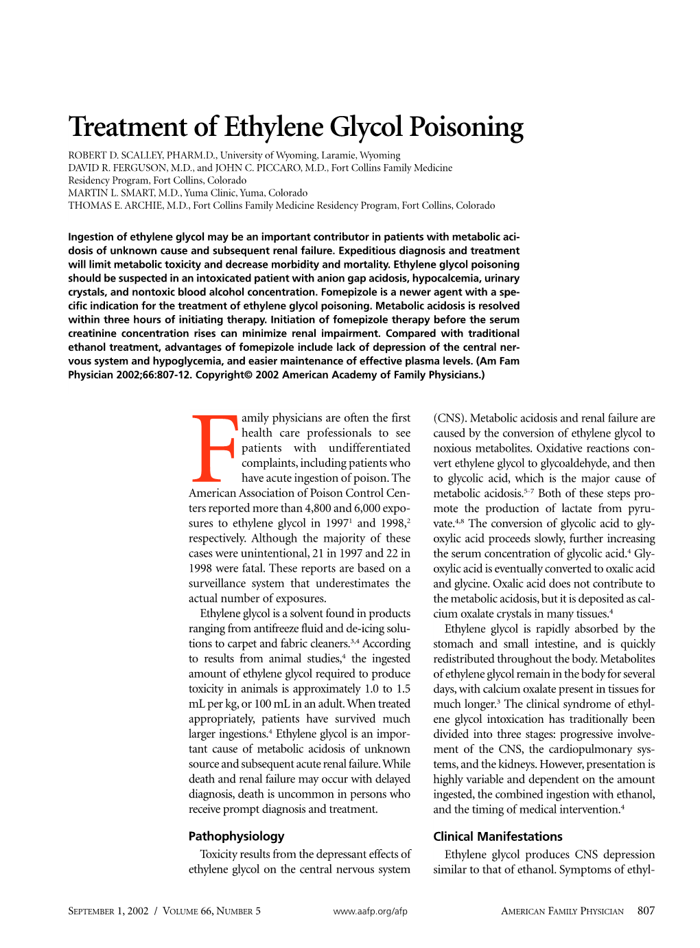 Treatment of Ethylene Glycol Poisoning ROBERT D