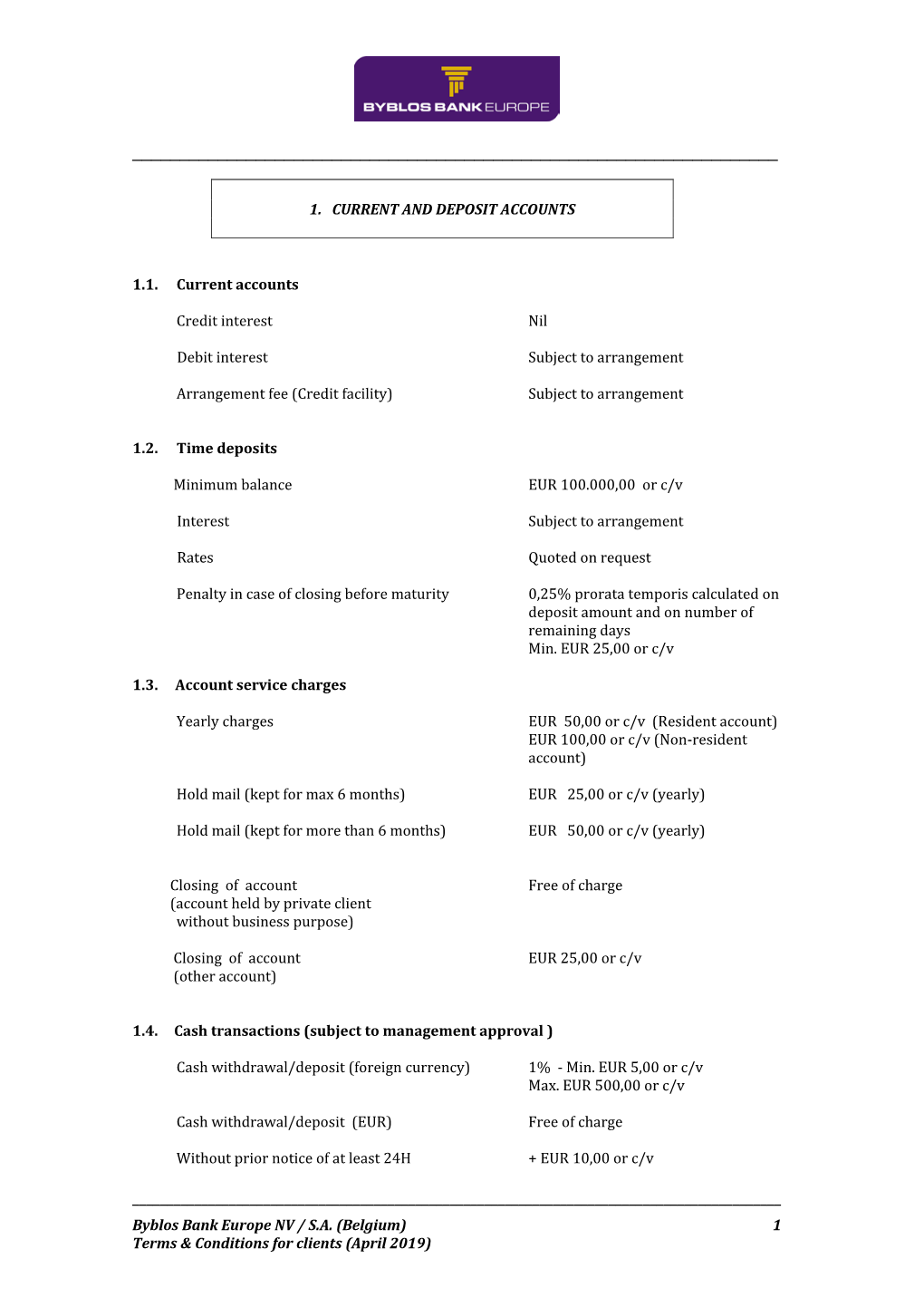 Belgium) 1 Terms & Conditions for Clients (April 2019