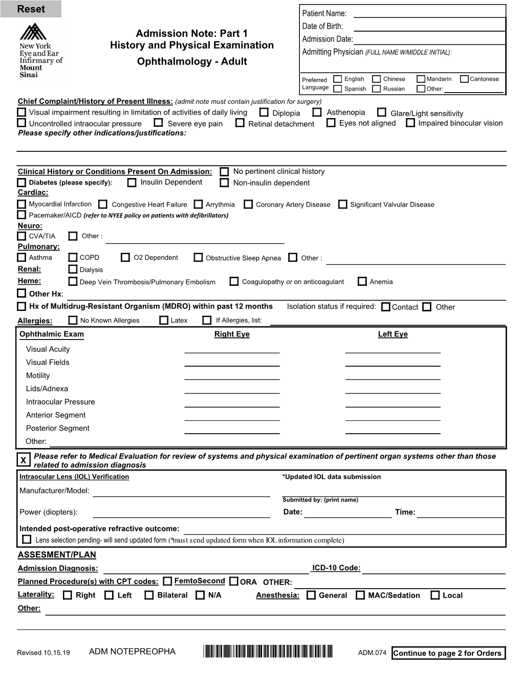 Ophthalmology Adult