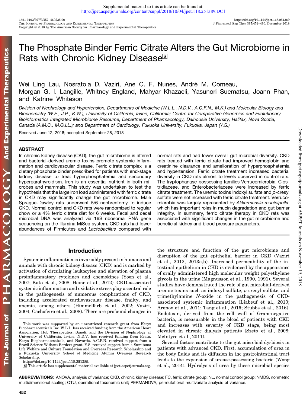 The Phosphate Binder Ferric Citrate Alters the Gut Microbiome in Rats with Chronic Kidney Disease S