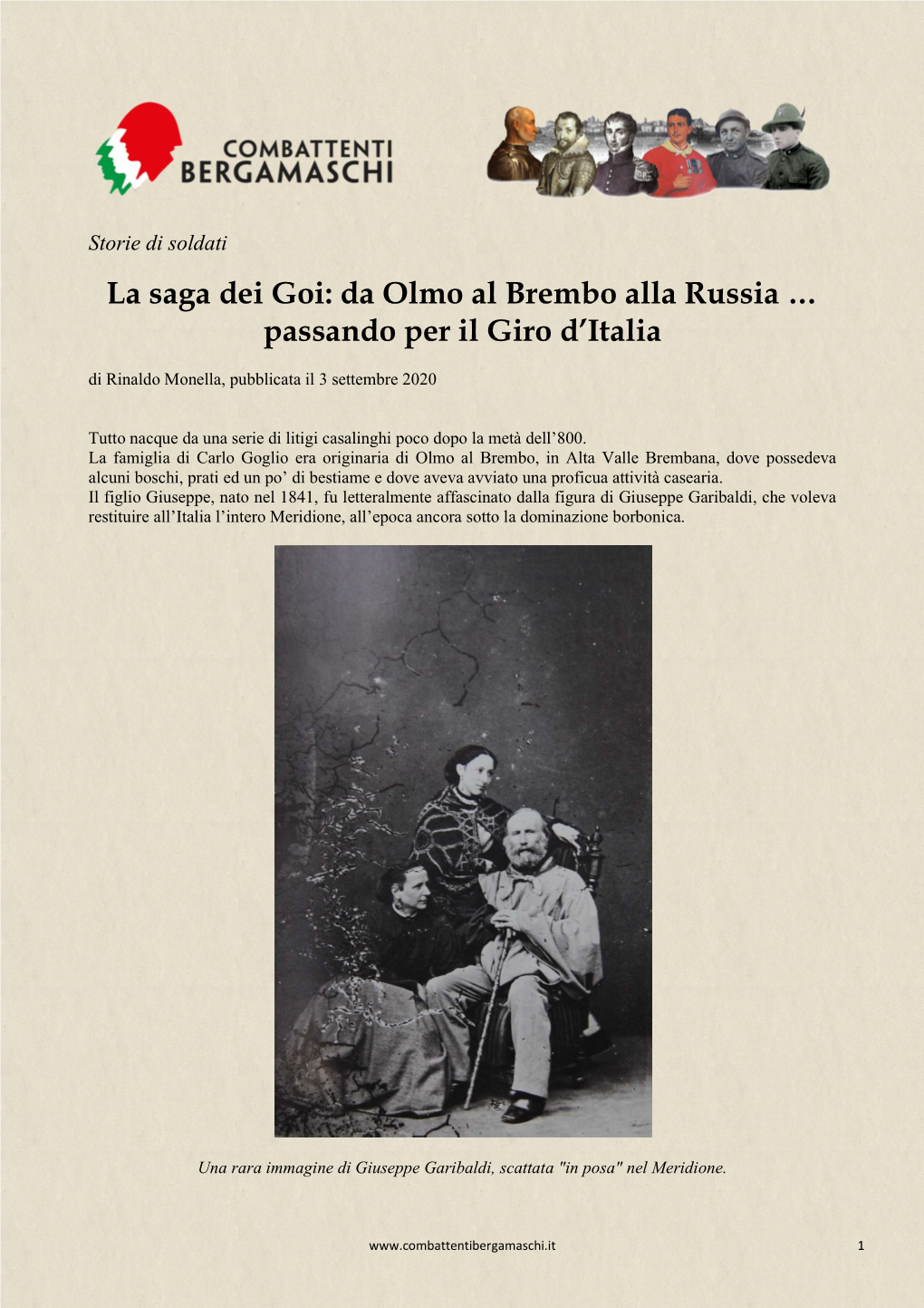 La Saga Dei Goi: Da Olmo Al Brembo Alla Russia … Passando Per Il Giro D’Italia Di Rinaldo Monella, Pubblicata Il 3 Settembre 2020