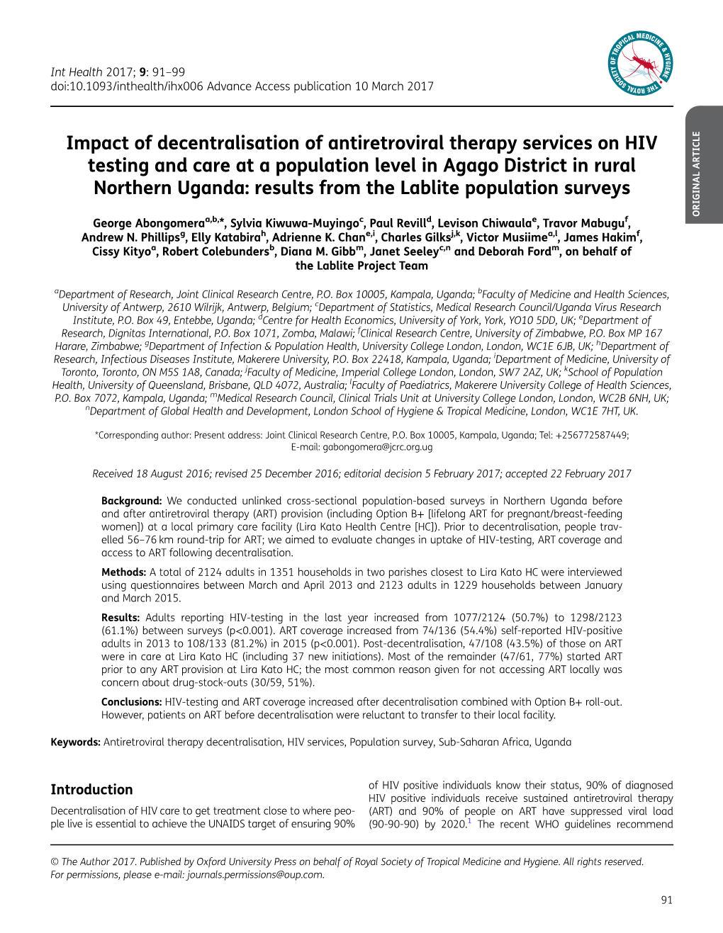 Impact of Decentralisation of Antiretroviral Therapy Services On