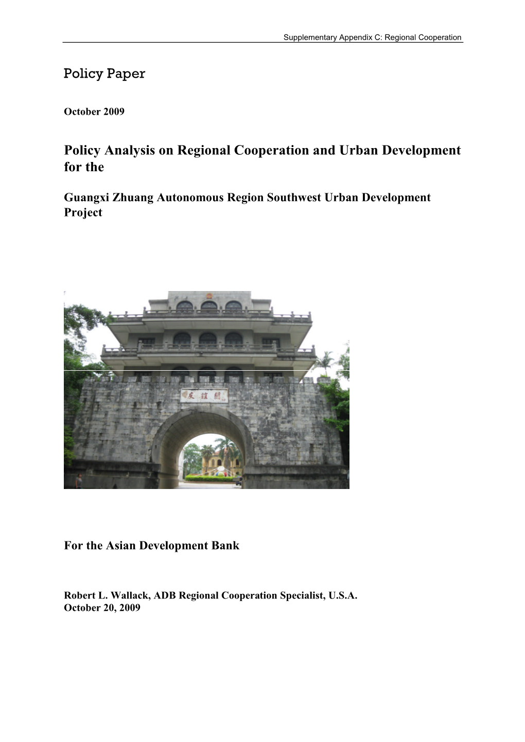 Policy Paper Policy Analysis on Regional Cooperation and Urban