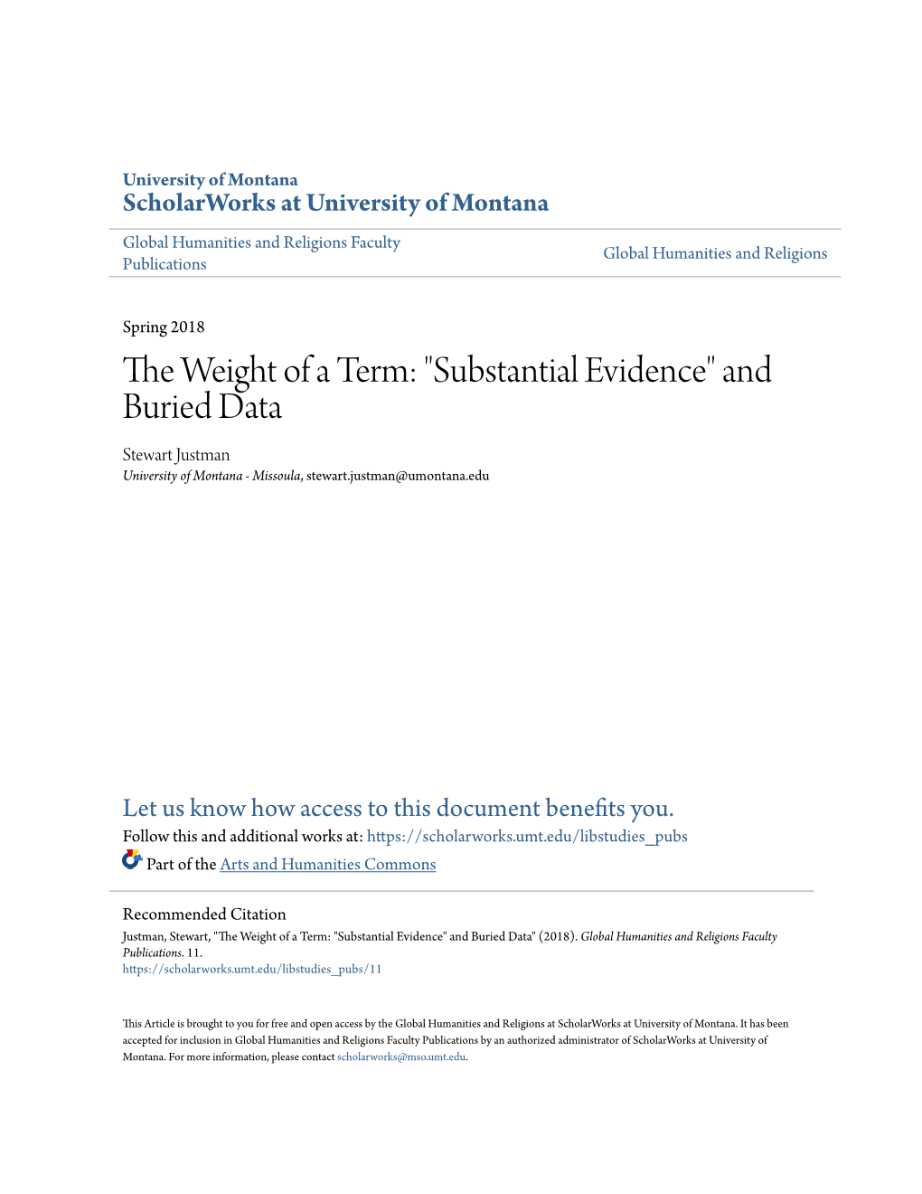 Substantial Evidence" and Buried Data Stewart Justman University of Montana - Missoula, Stewart.Justman@Umontana.Edu
