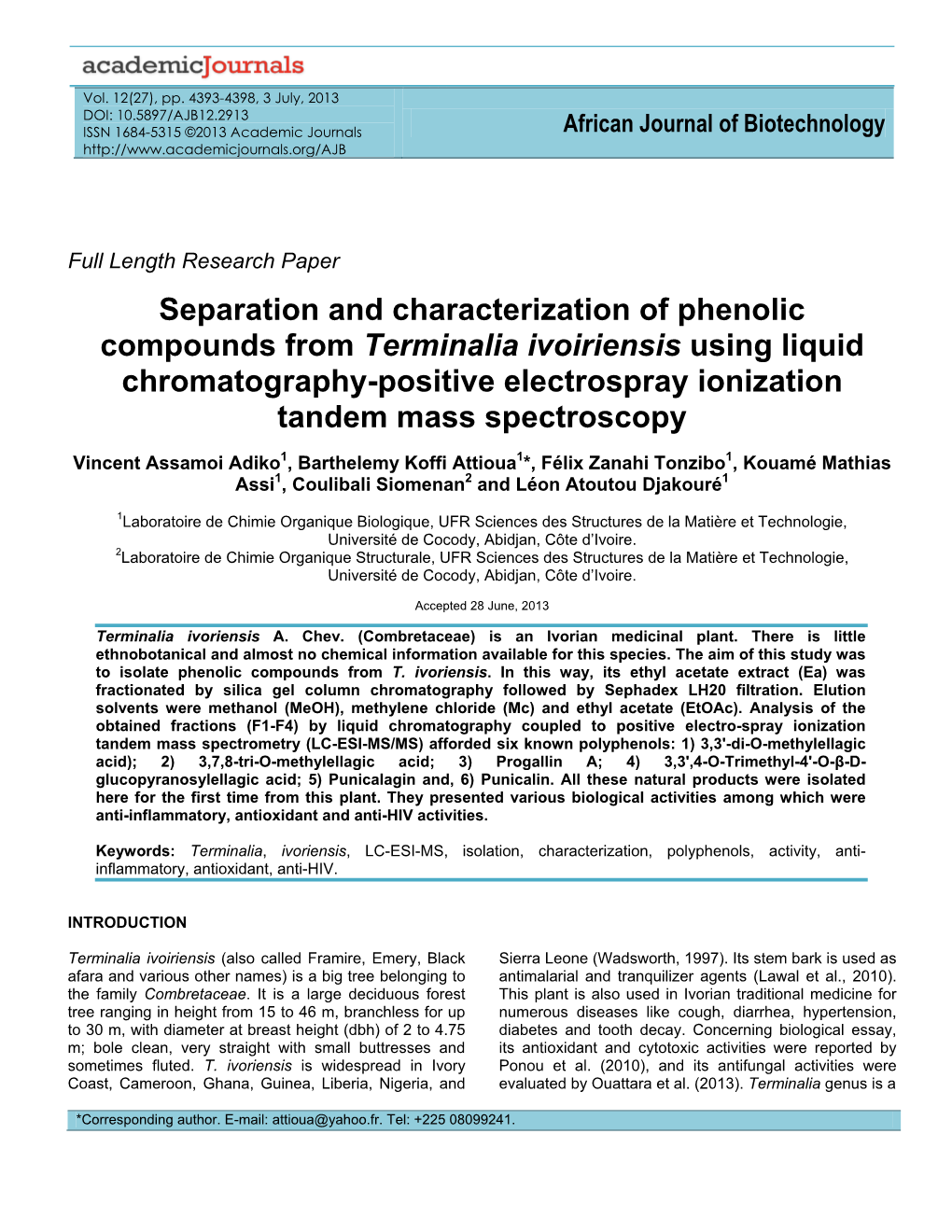 Separation and Characterization of Phenolic Compounds