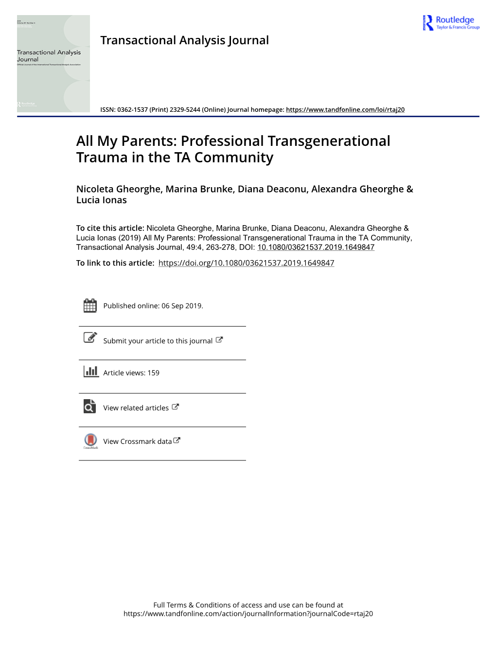 Professional Transgenerational Trauma in the TA Community