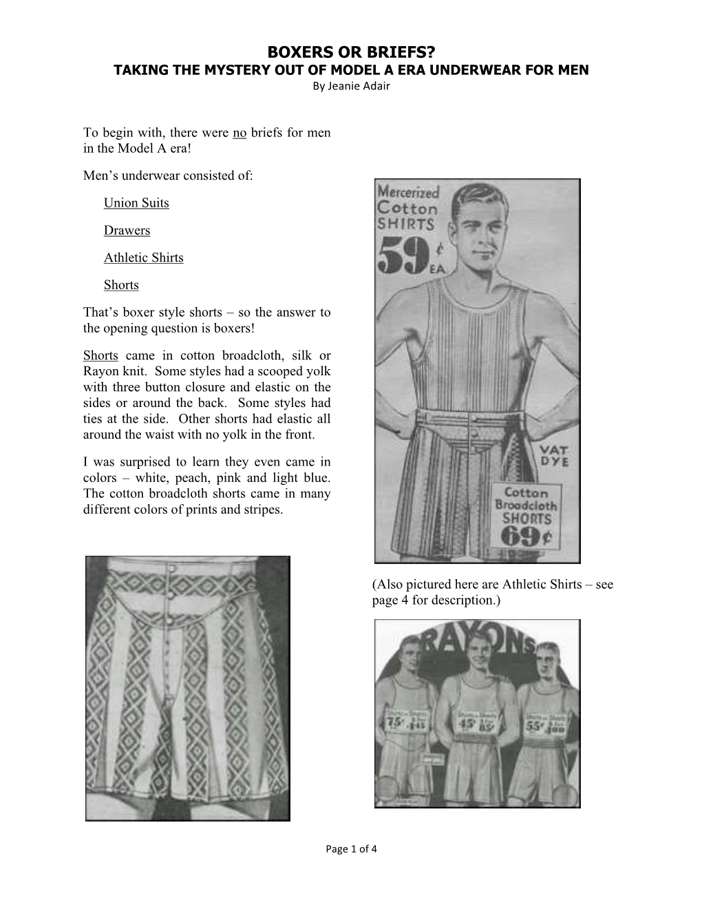 BOXERS OR BRIEFS? TAKING the MYSTERY out of MODEL a ERA UNDERWEAR for MEN by Jeanie Adair