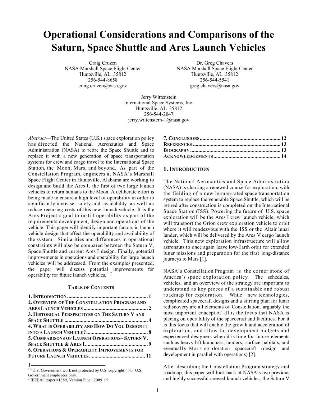 Operational Considerations and Comparisons of the Saturn, Space Shuttle and Ares Launch Vehicles