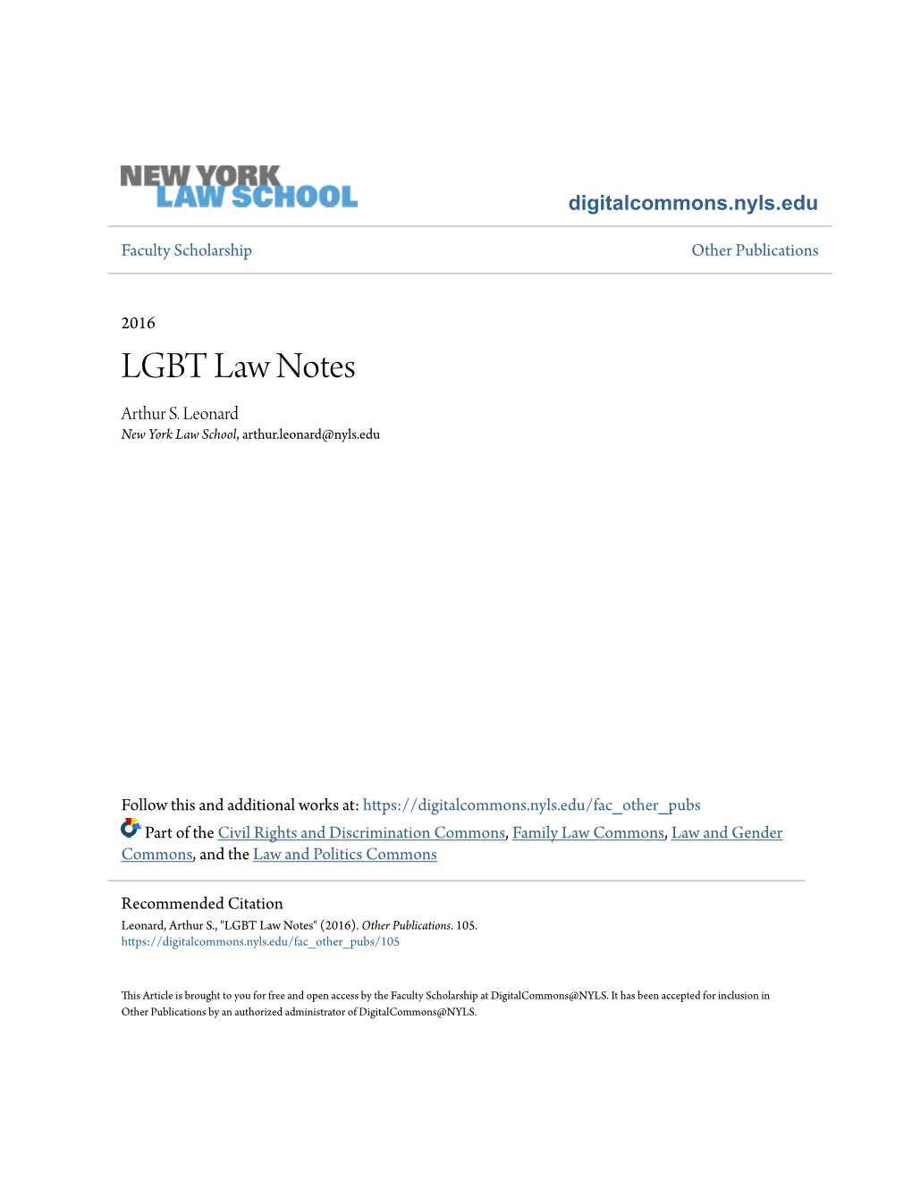 LGBT Law Notes Arthur S