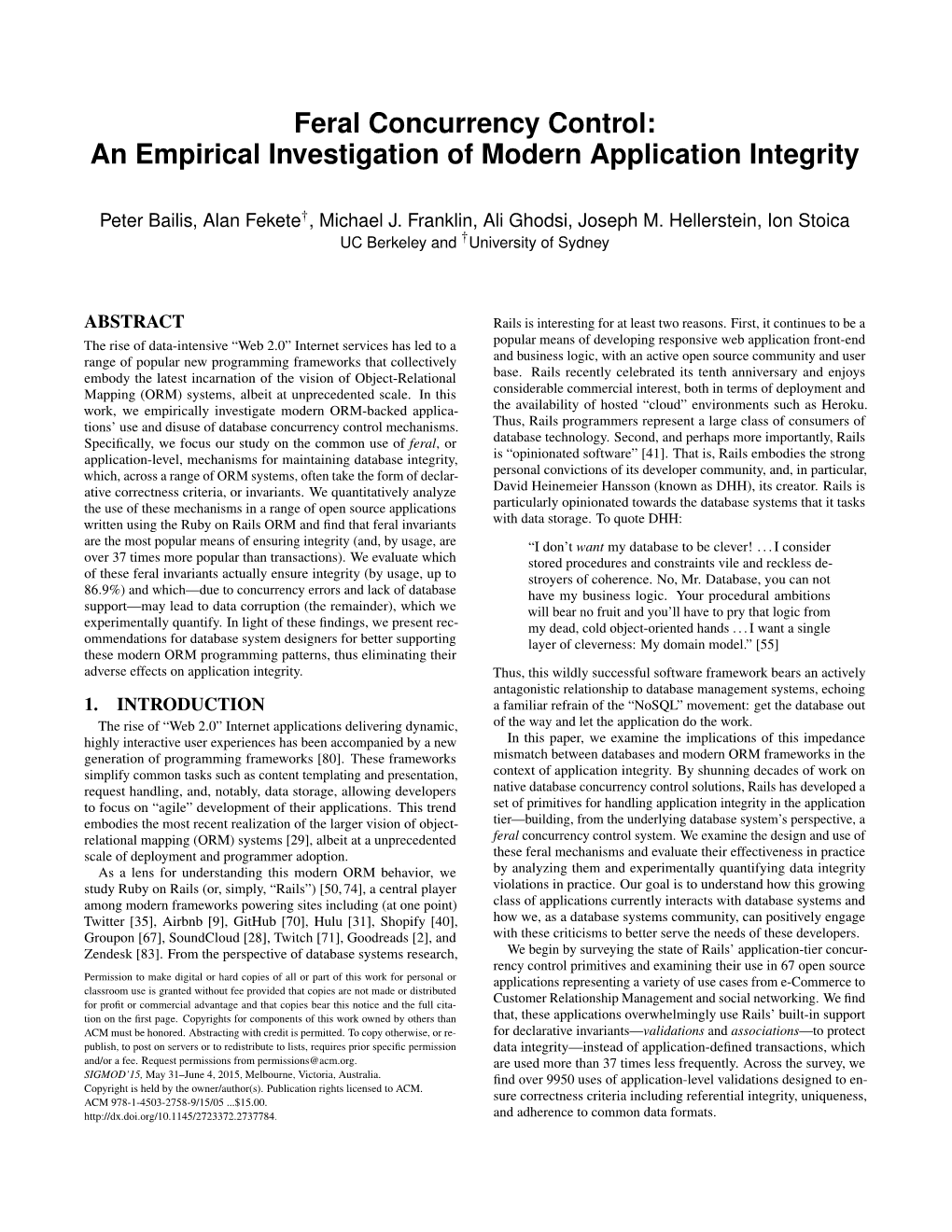 Feral Concurrency Control: an Empirical Investigation of Modern Application Integrity
