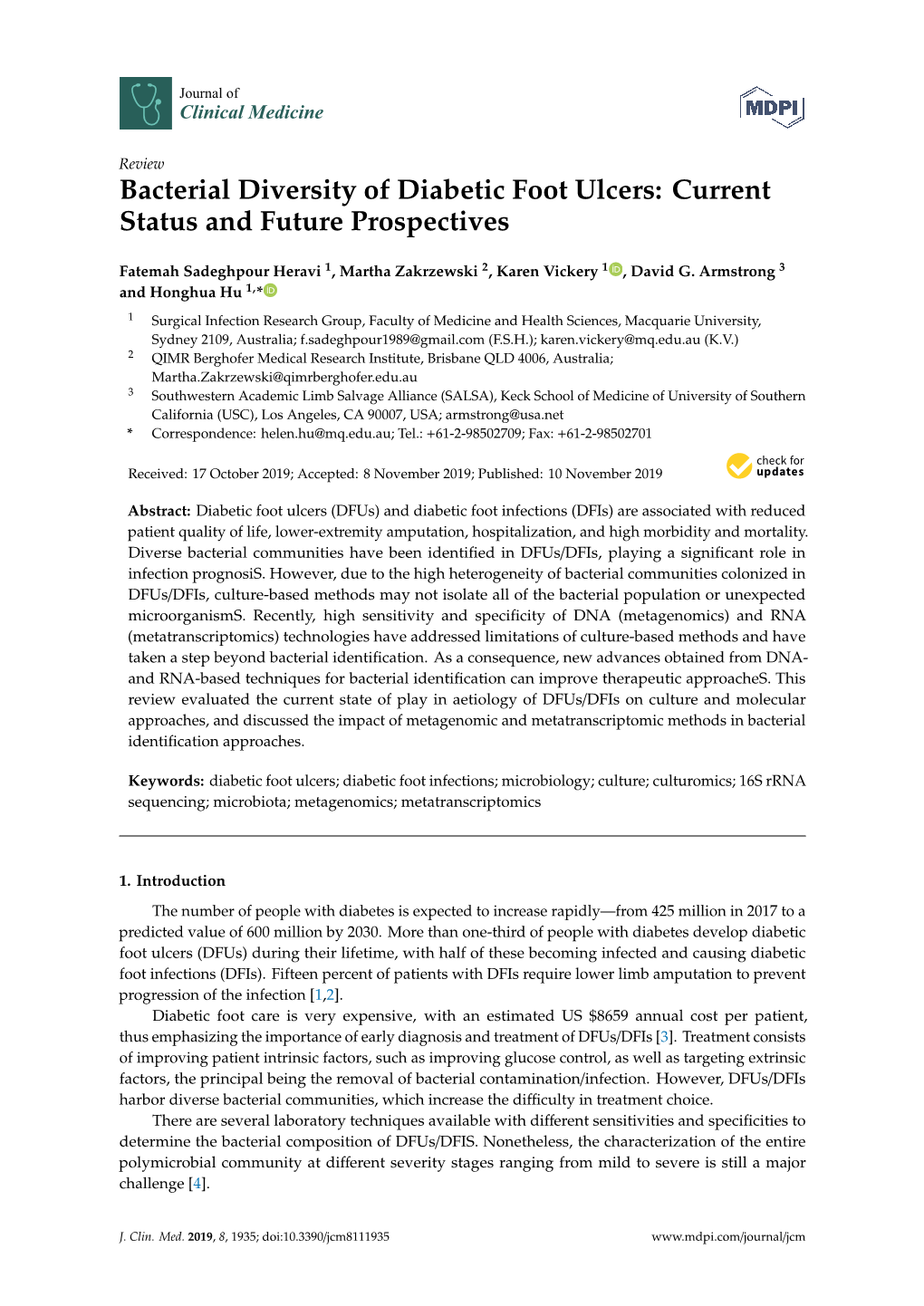 Bacterial Diversity of Diabetic Foot Ulcers: Current Status and Future Prospectives