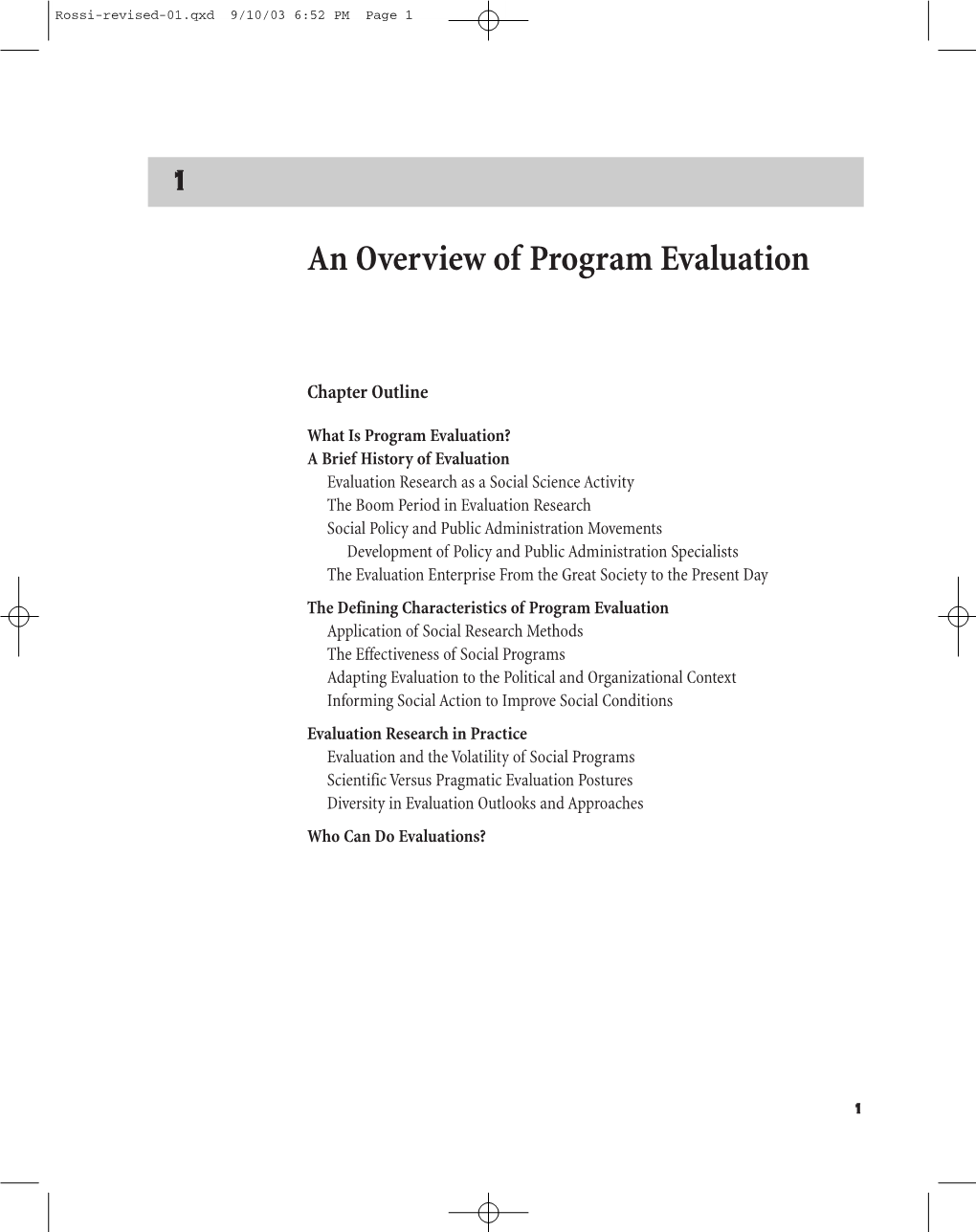 1 an Overview of Program Evaluation