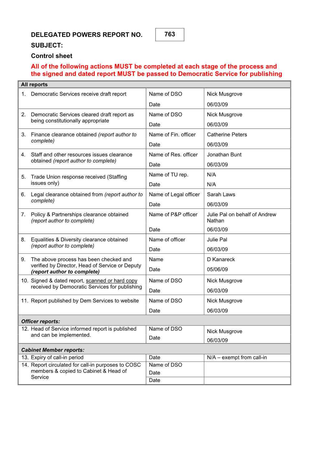 Delegated Powers Report No