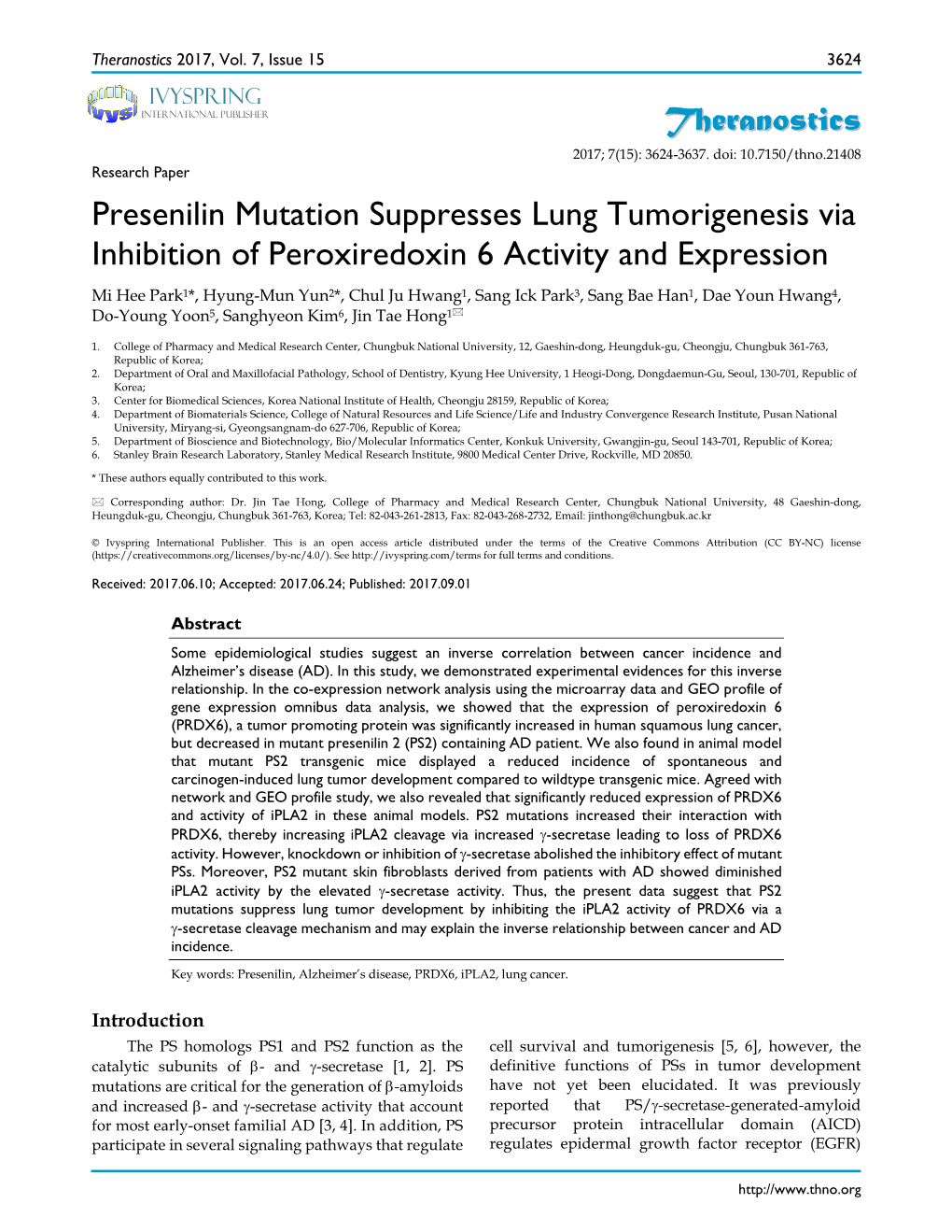 Presenilin Mutation Suppresses Lung Tumorigenesis Via Inhibition Of