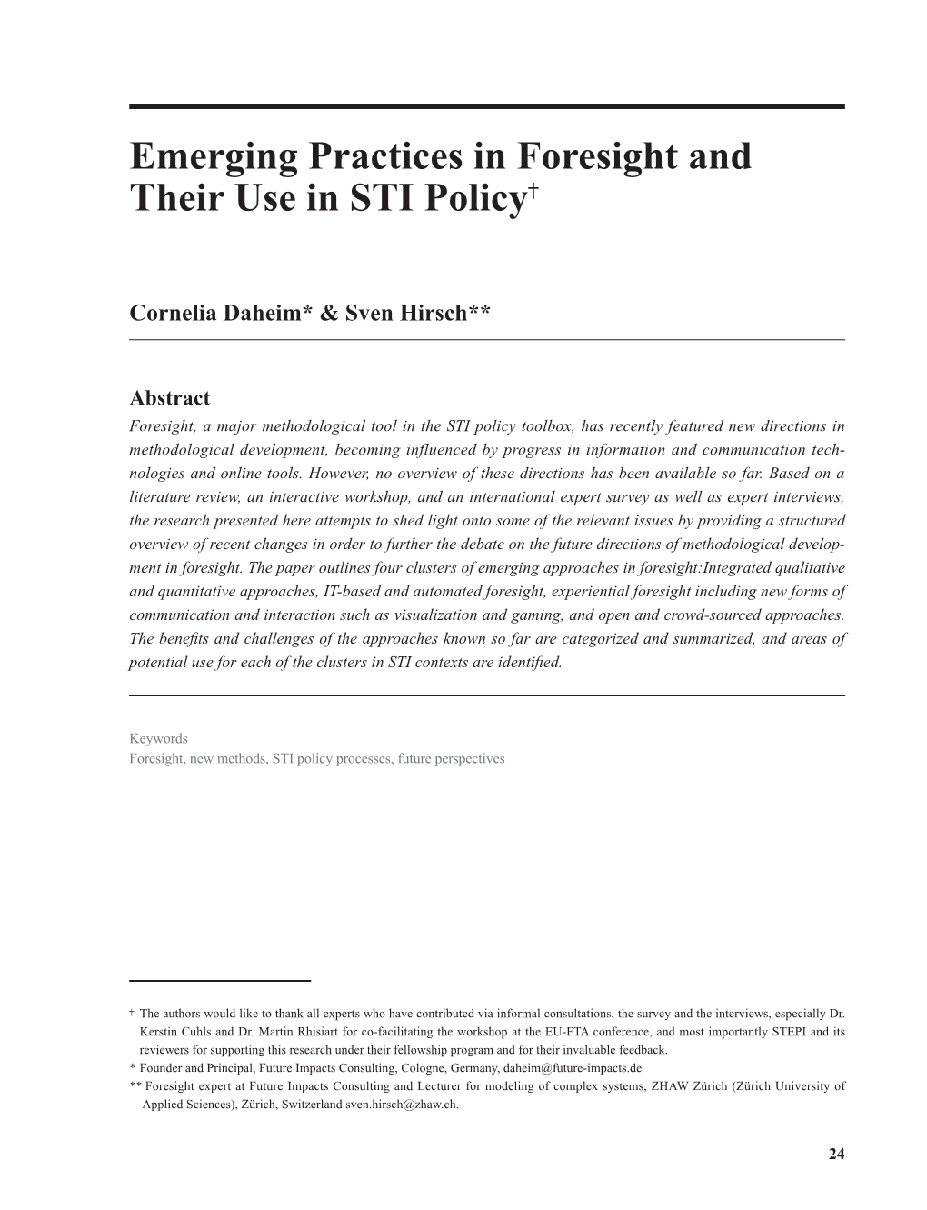 Emerging Practices in Foresight and Their Use in STI Policy