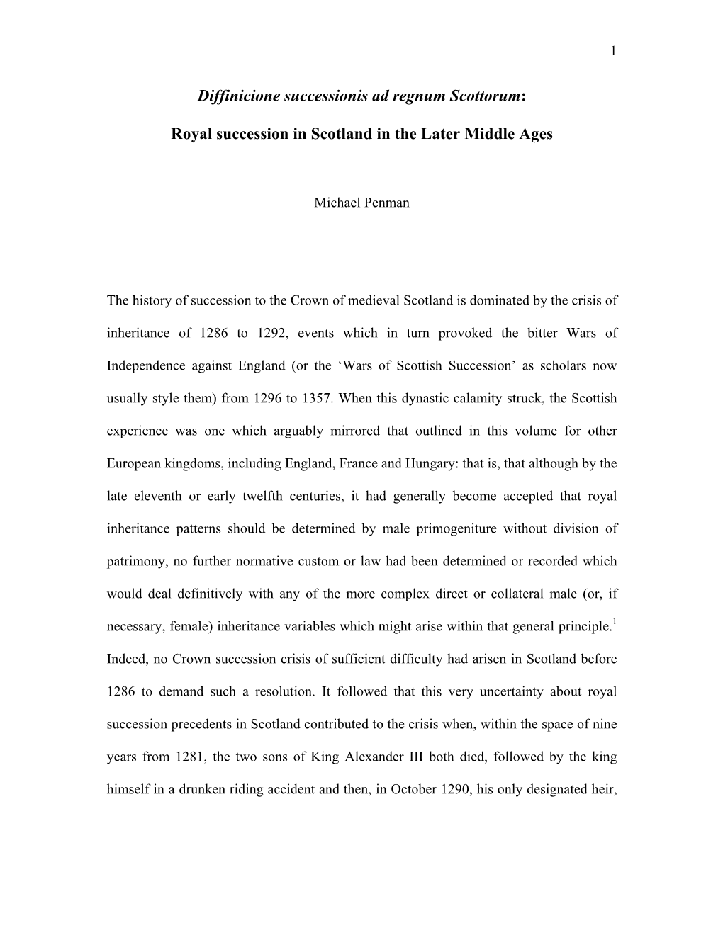 Royal Succession in Scotland in the Later Middle Ages