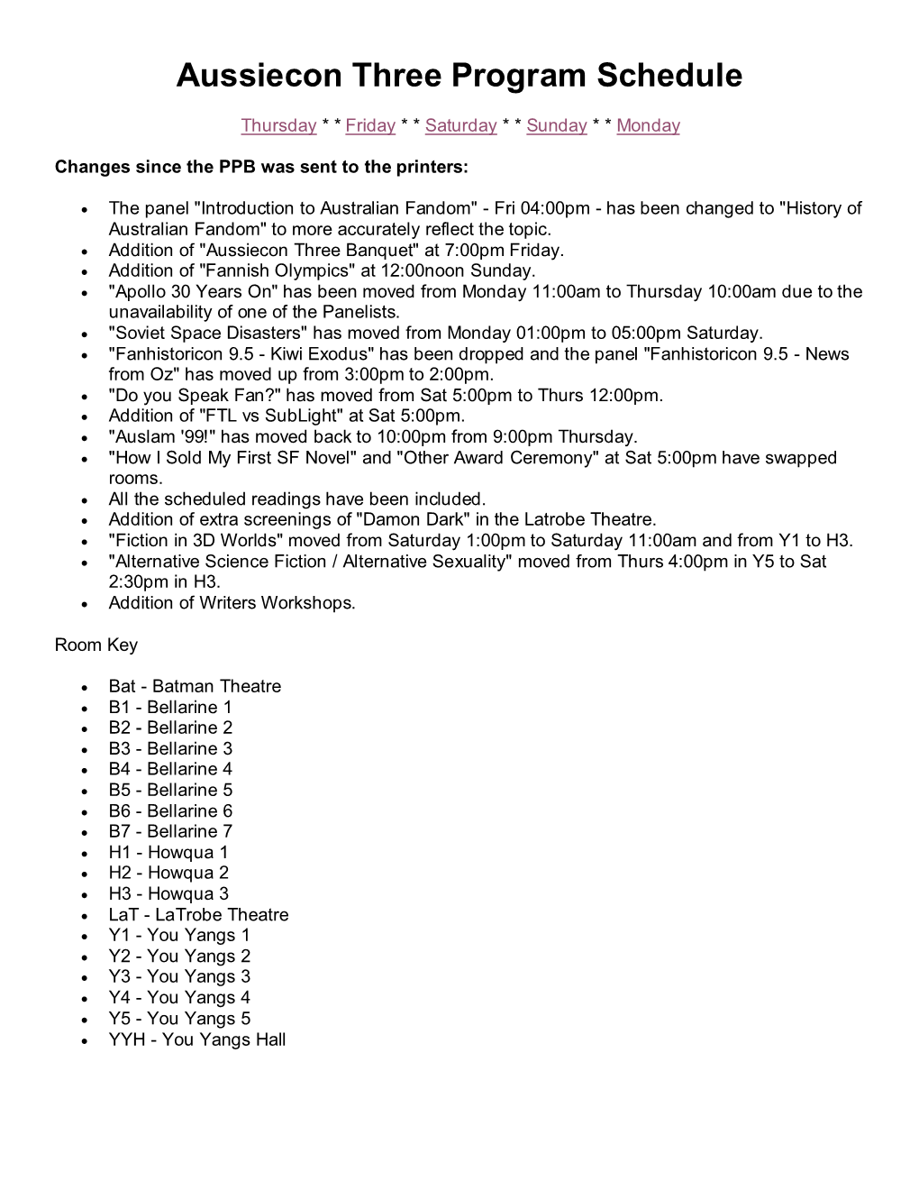 Aussiecon Three Program Schedule