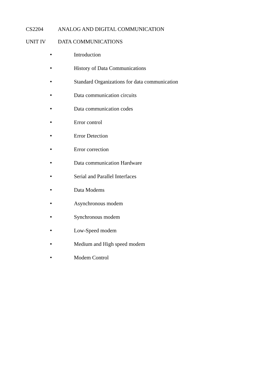 Cs2204 Analog and Digital Communication Unit Iv Data