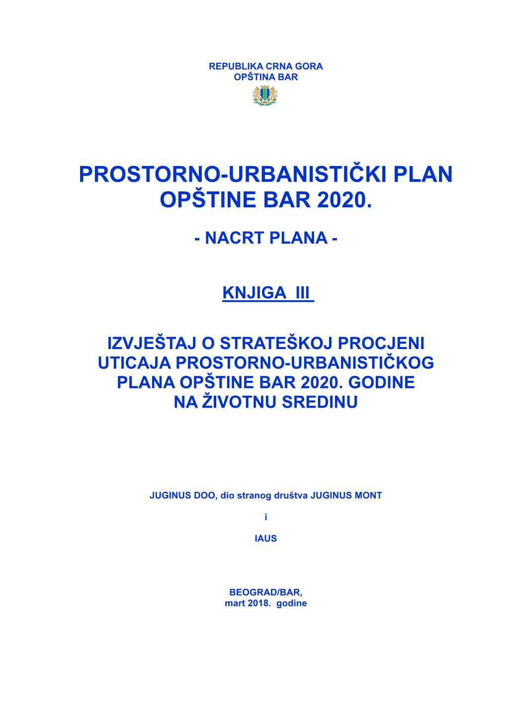 Prostorno-Urbanistički Plan Opštine Bar 2020