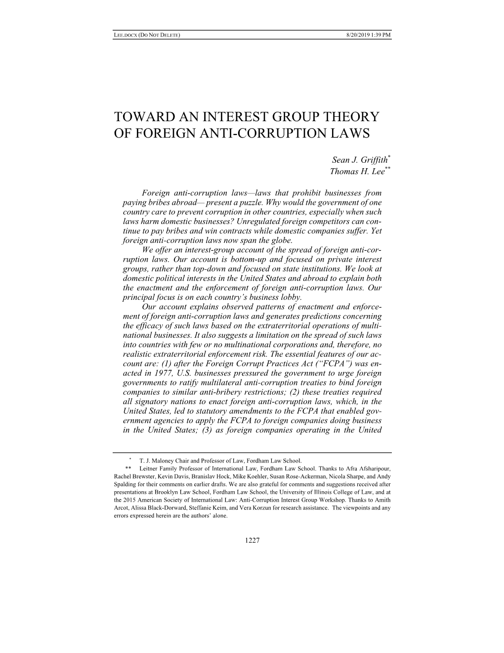 Toward an Interest Group Theory of Foreign Anti-Corruption Laws