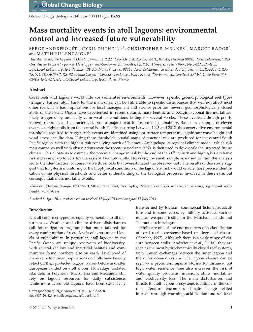 Mass Mortality Events in Atoll Lagoons: Environmental Control and Increased Future Vulnerability