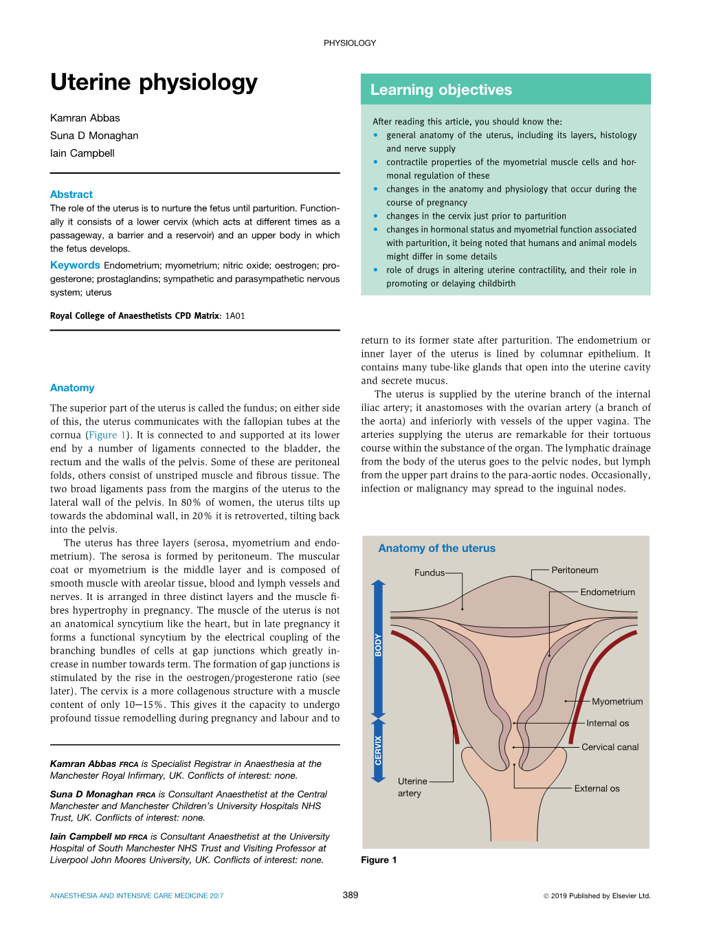 Uterine Physiology Learning Objectives