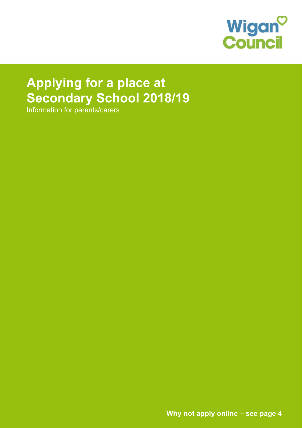 Applying for a Place at Secondary School 2018/19