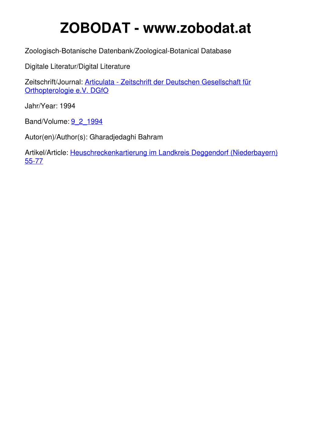 Heuschreckenkartierung Im Landkreis Deggendorf (Niederbayern) 55-77 Deutschen Gesellschaft Für Orthopterologie E.V.; Download