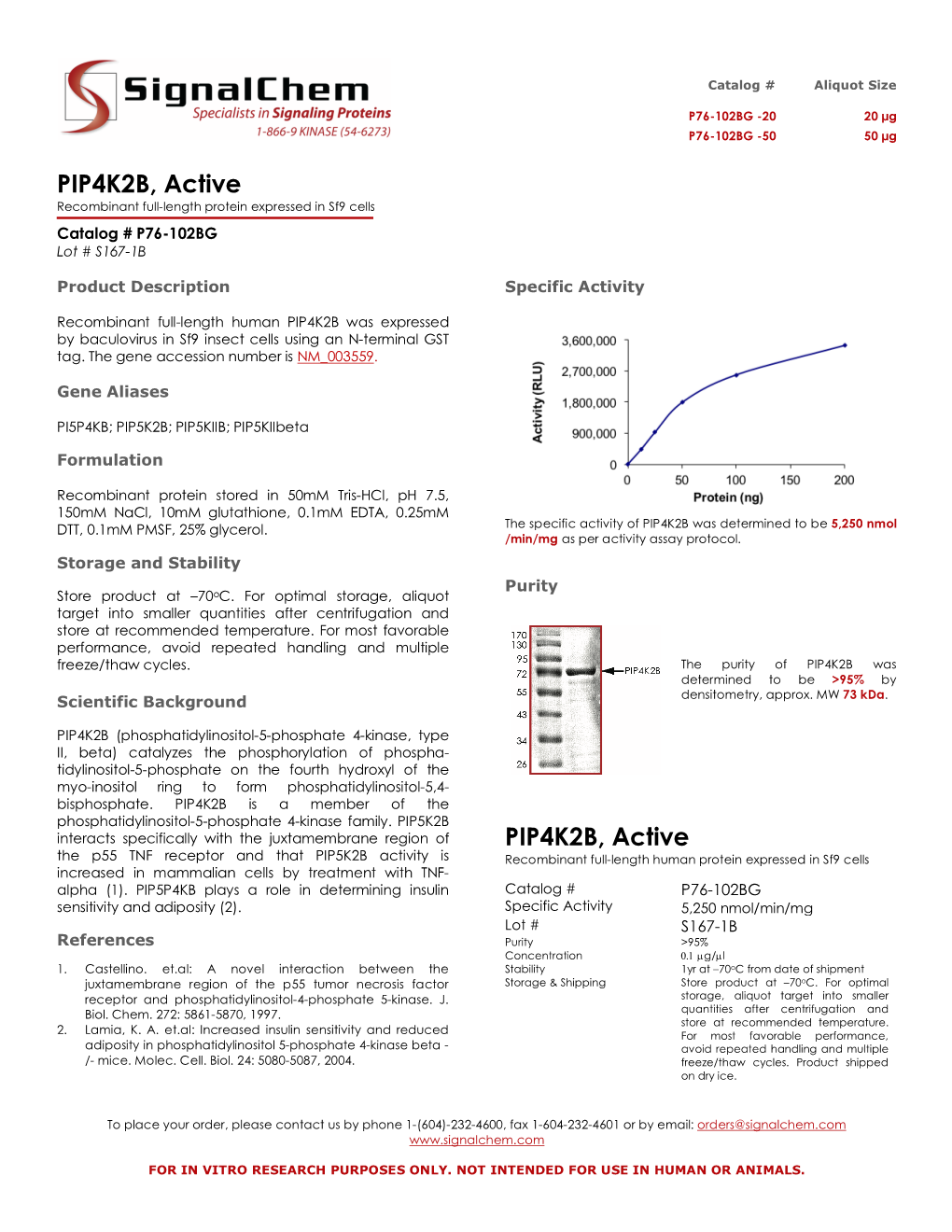 PIP4K2B, Active Recombinant Full-Length Protein Expressed in Sf9 Cells