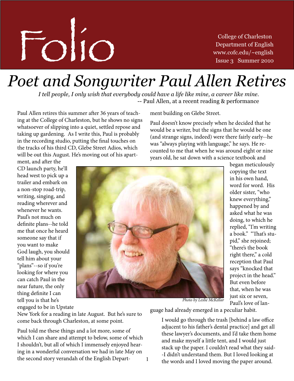 Poet and Songwriter Paul Allen Retires