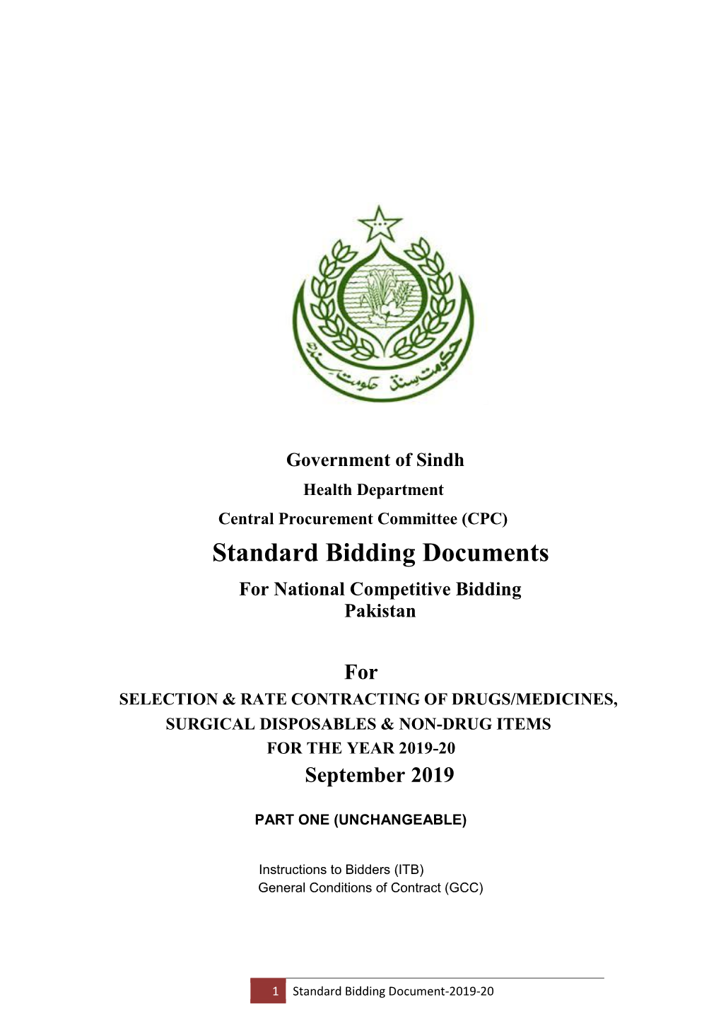 Standard Bidding Documents for National Competitive Bidding Pakistan