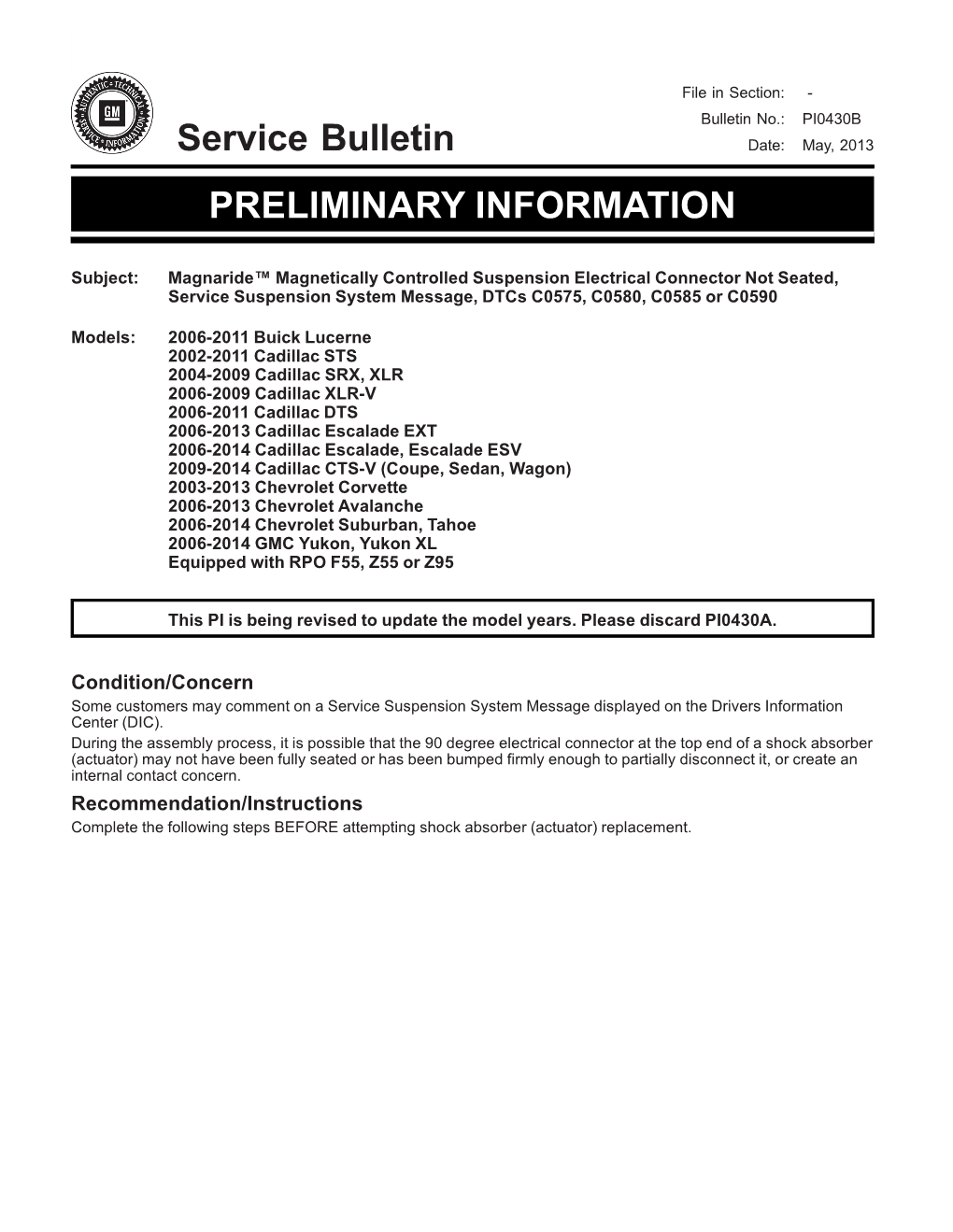 Service Bulletin PRELIMINARY INFORMATION