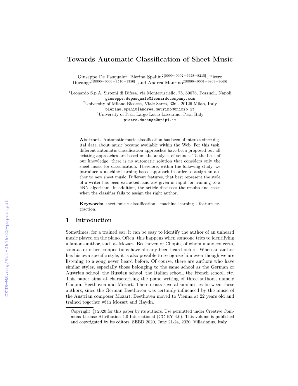 Towards Automatic Classification of Sheet Music