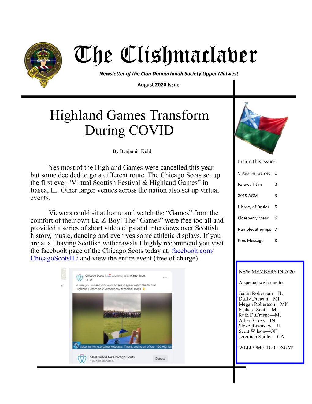 The Clishmaclaver Newsletter of the Clan Donnachaidh Society Upper Midwest August 2020 Issue