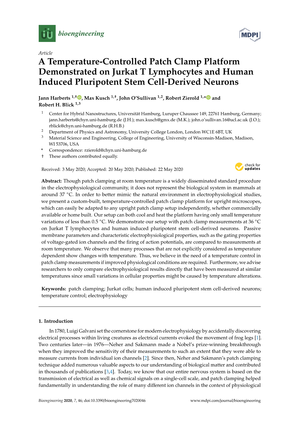 A Temperature-Controlled Patch Clamp Platform Demonstrated on Jurkat T Lymphocytes and Human Induced Pluripotent Stem Cell-Derived Neurons