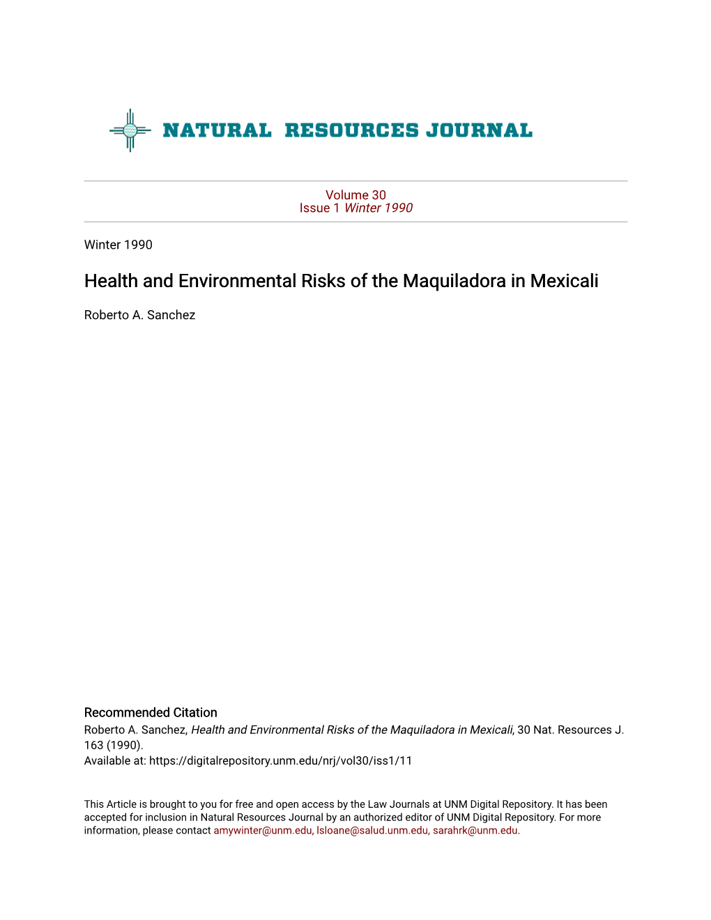 Health and Environmental Risks of the Maquiladora in Mexicali