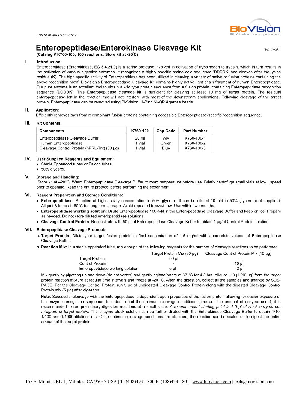 K760-100 Enteropeptidase/Enterokinase Cleavage