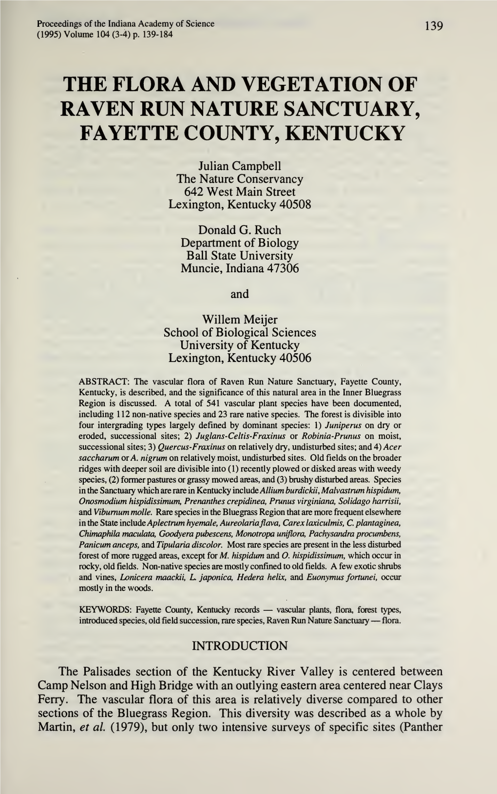 Proceedings of the Indiana Academy of Science J 39 (1995) Volume 104 (3-4) P