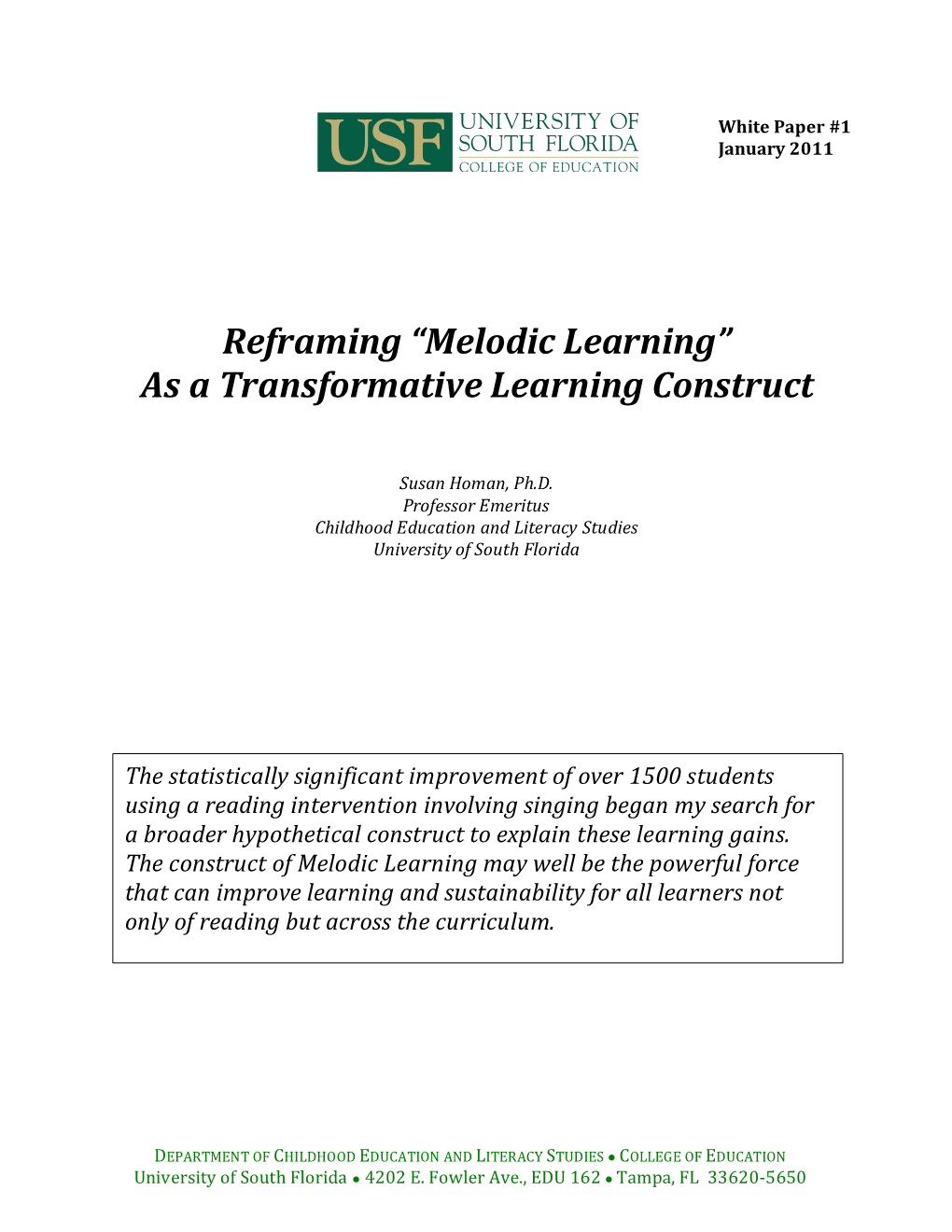 Reframing “Melodic Learning” As a Transformative Learning Construct
