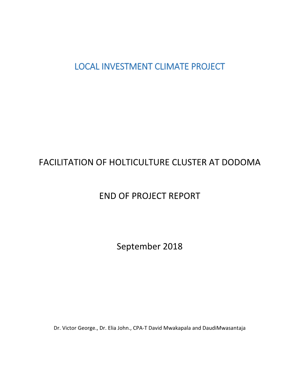 Facilitation of Horticulture Cluster in Dodoma, September 2018