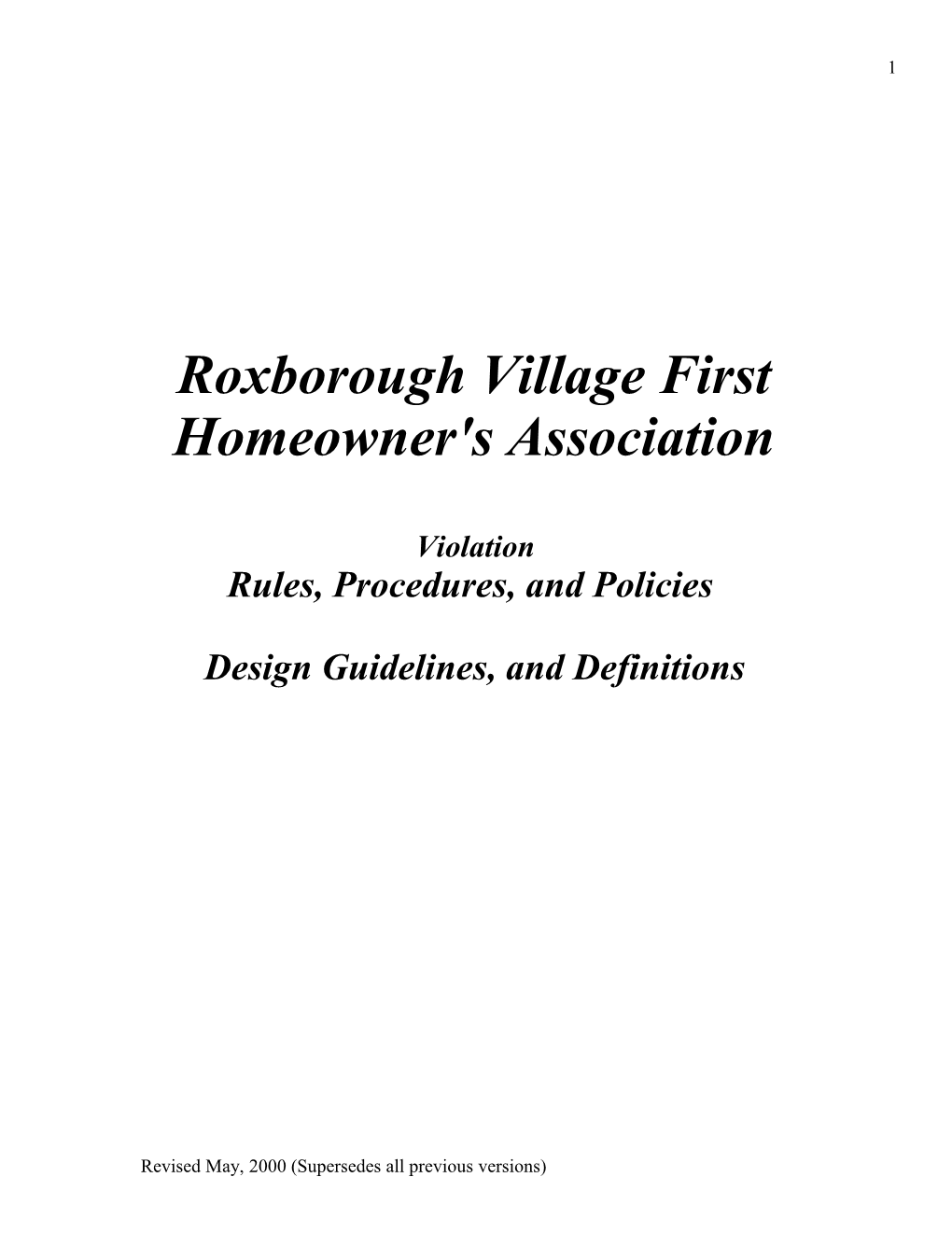 Roxborough Village First Homeowner's Association