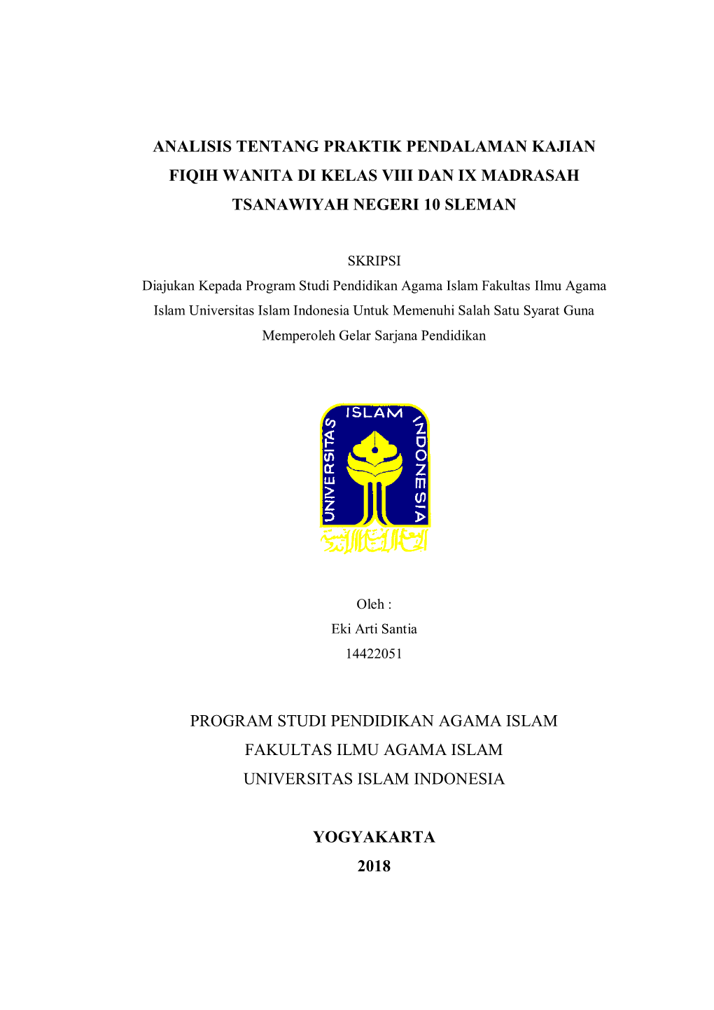 Analisis Tentang Praktik Pendalaman Kajian Fiqih Wanita Di Kelas Viii Dan Ix Madrasah Tsanawiyah Negeri 10 Sleman