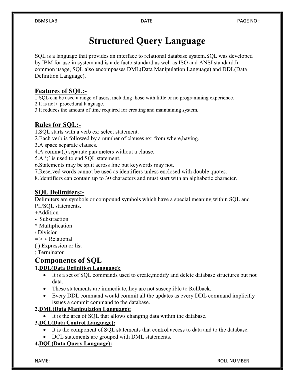 Structured Query Language