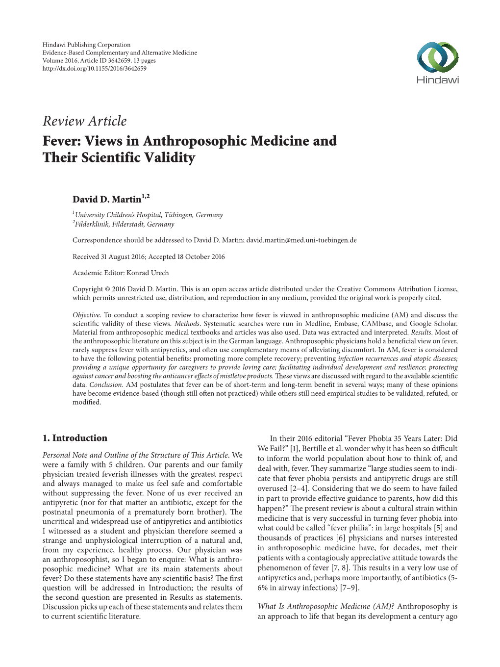 Fever: Views in Anthroposophic Medicine and Their Scientific Validity